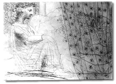 Marie Therese as vestal, ensuring the Minotaur asleep (1933) - Pablo Picasso Tablo
