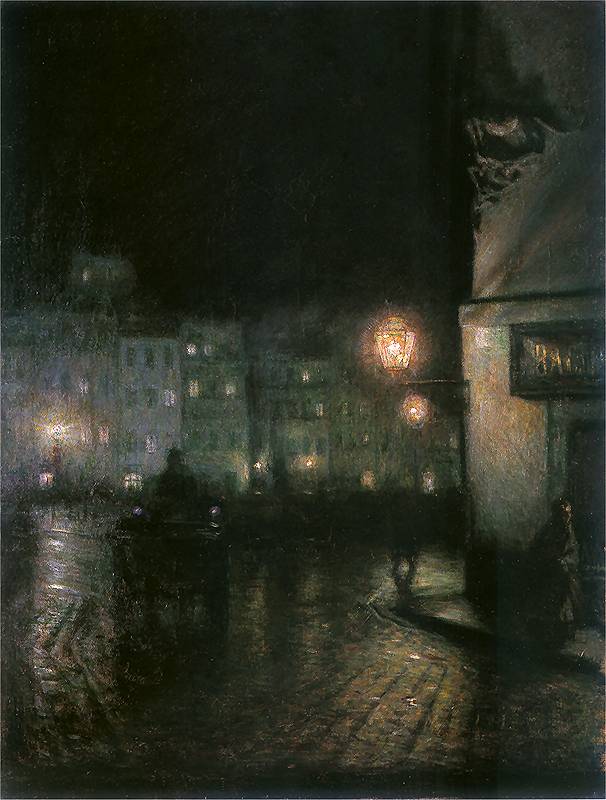 Market Square of Warsaw by Night (1892) - Józef Pankiewicz Tablo
