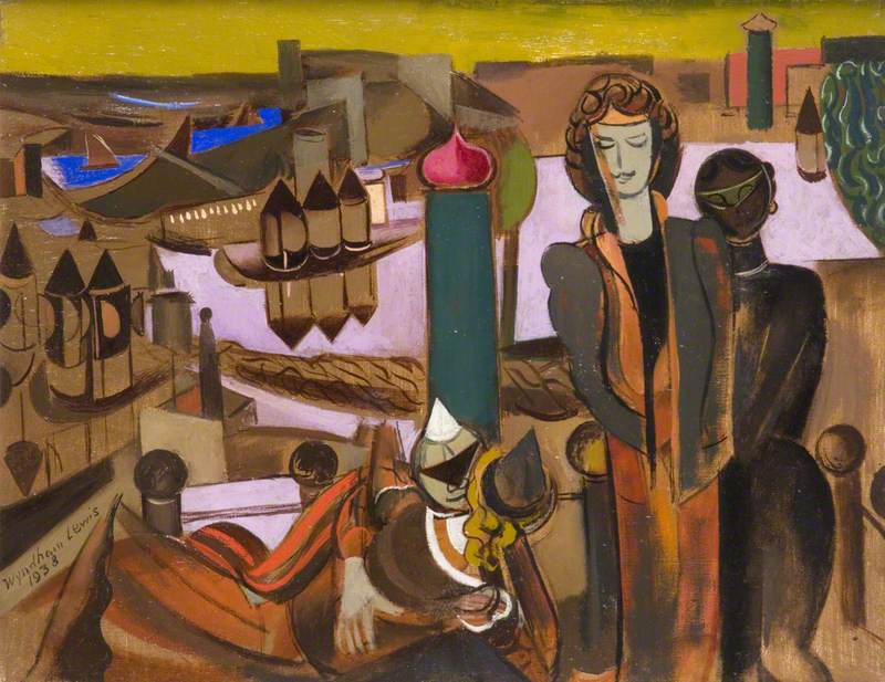 Masquerade in a Landscape - Wyndham Lewis Tablo