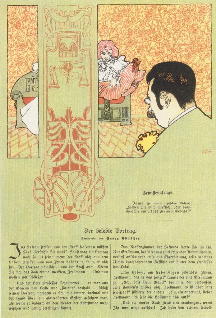 Matter of conscience. Humorous Illustration for Meggendorfers leaves. (1897) - Koloman Moser Tablo