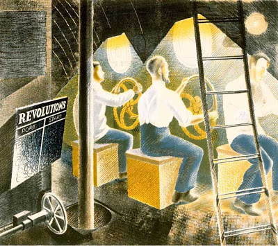 Men operating submarine controls (1941) – Eric Ravilious Tablo