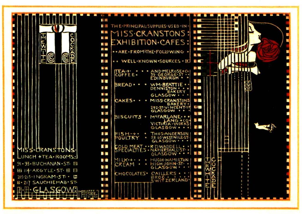Menu Card Design for Miss Cranston's Cafes at the 1911 Scottish Exhibition of National History, Art (1911) - Margaret Macdonald Tablo