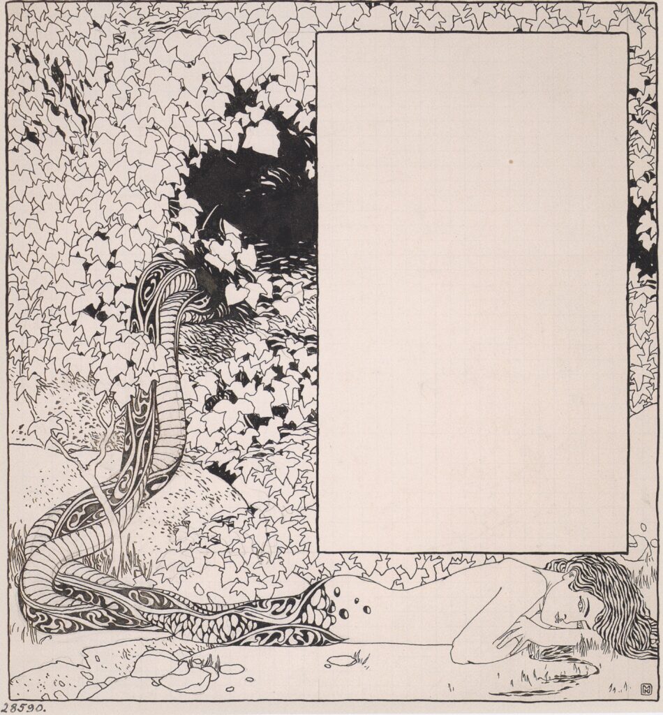 Mermaid. Illustration for Jugendschatz German seals. (1896) - Koloman Moser Tablo