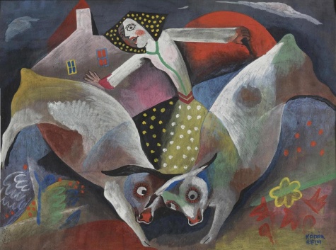Milkmaid with cows (1938) - Béla Kádár Tablo