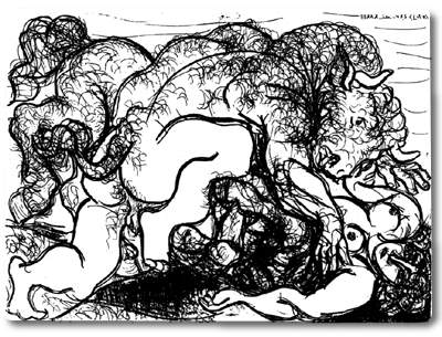 Minotaur attacking an amazone (1933) - Pablo Picasso Tablo
