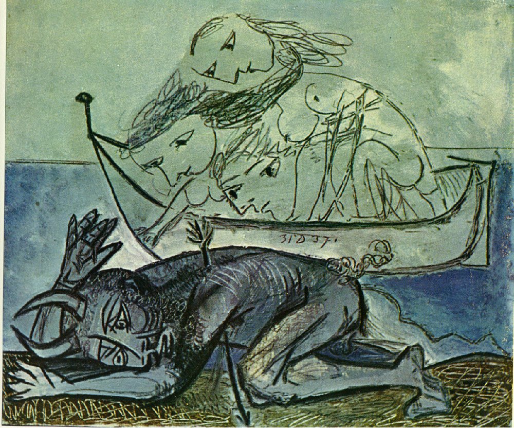 Minotaur is wounded (1937) - Pablo Picasso Tablo