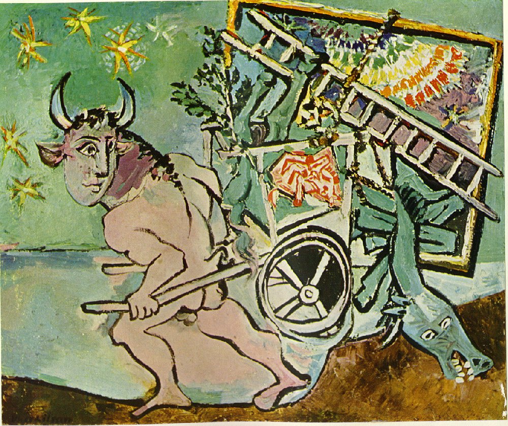 Minotaur transports a mare and foal (1936) - Pablo Picasso Tablo