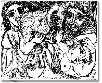Minotaur, drinker and women (1933) - Pablo Picasso Tablo