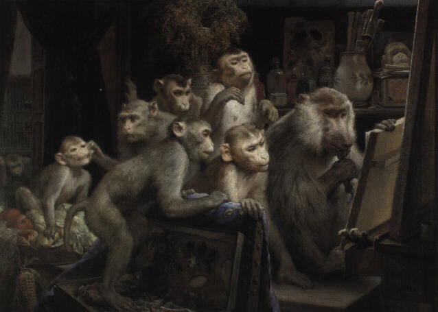 Monkeys and painting – Gabriel von Max Tablo