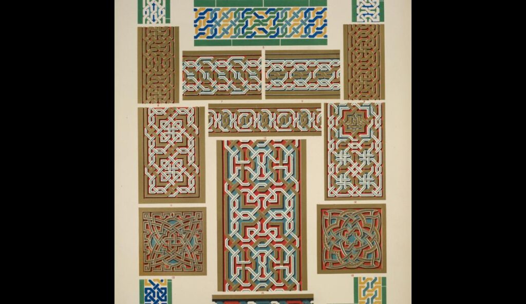 Moresque ornament from the Alhambra no. 1. Varieties of interlaced ornaments - Owen Jones Tablo