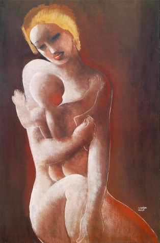 Mother and Child (1936) - Béla Kádár Tablo