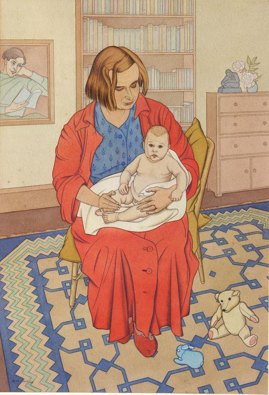 Mother and Child (Jean and Anton Jones with Portrait of Fred Jones Behind) (1942) - Rita Angus Tablo