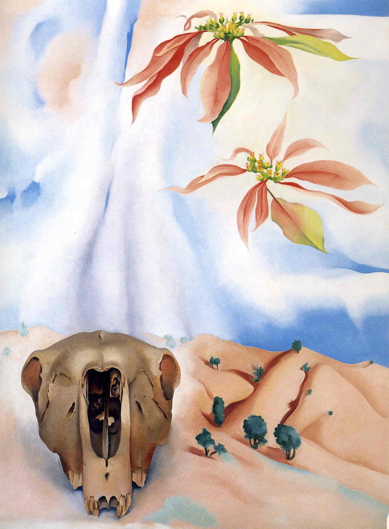Mule`s Skull with Pink Poinsettias (1936) - Georgia O'Keeffe Tablo