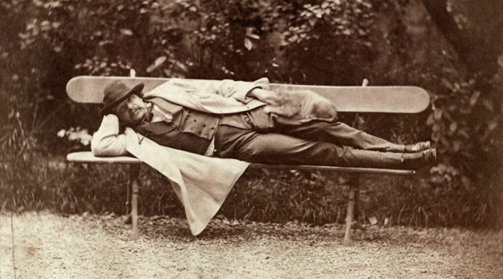 Nadar Lying On A Bench With A Cat (1855) - Félix Nadar Tablo