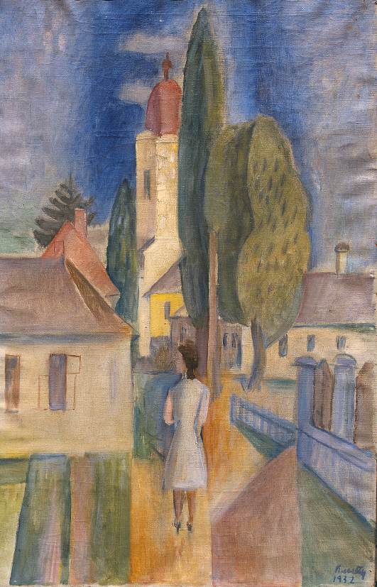 Nagybanya Sketch with a Walking Figure (1932) - Kmetty János Tablo