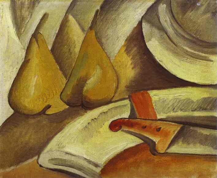 Napkin, knife and pears (1908) - Georges Braque Tablo