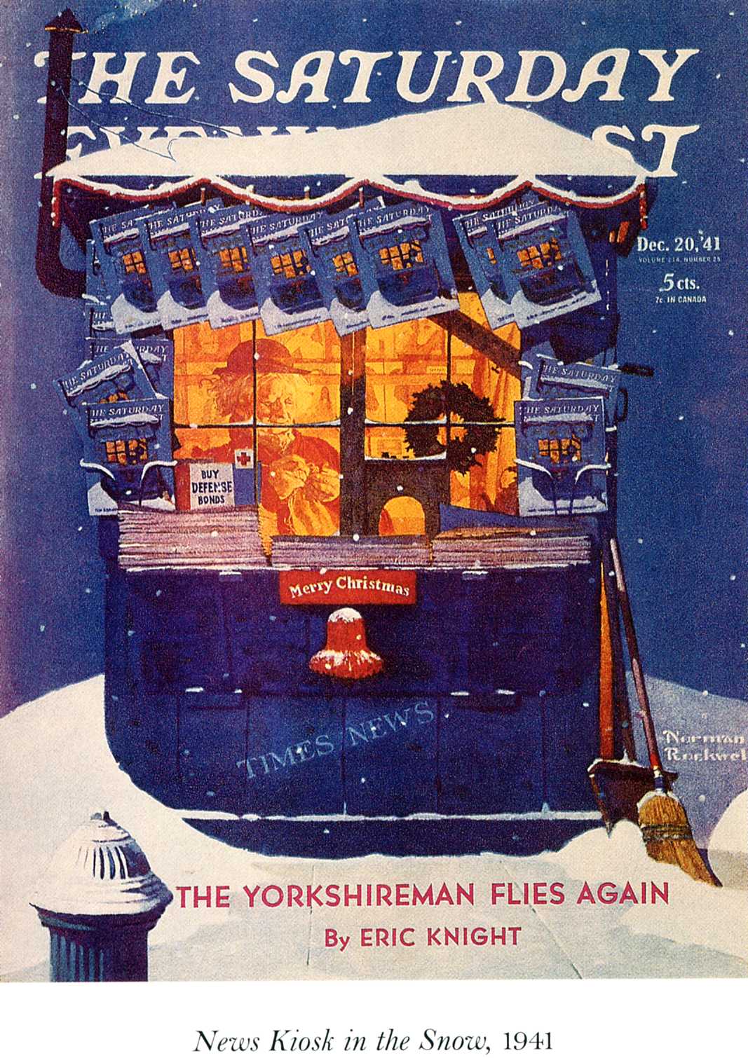 News Kiosk in the Snow (1941) - Norman Rockwell Tablo