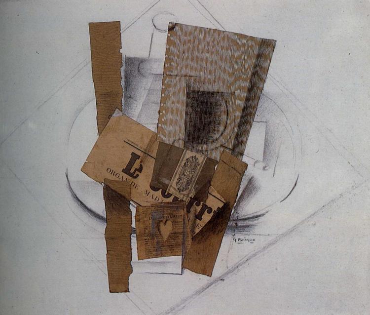 Newspaper, Bottle, Packet of Tobacco (1914) - Georges Braque Tablo