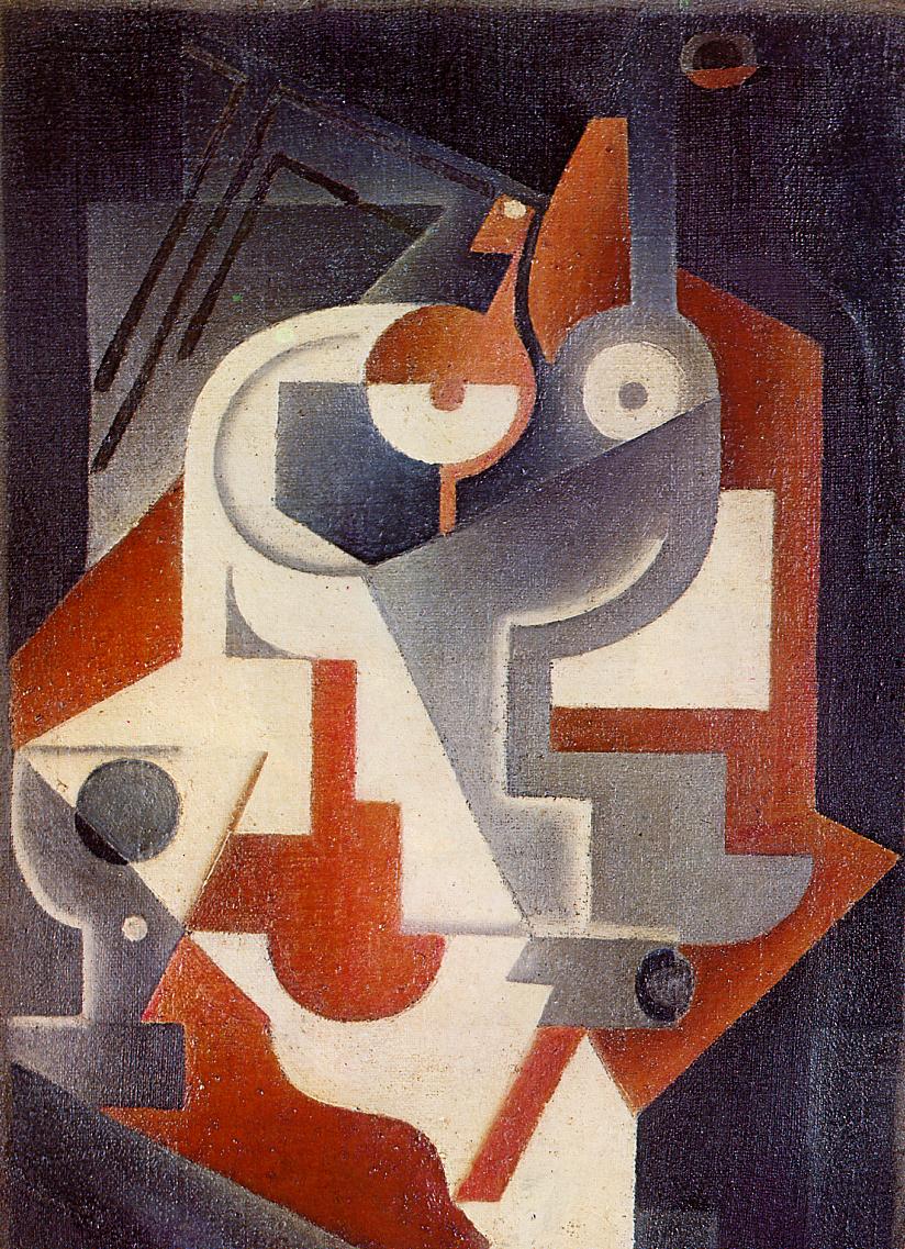 Newspaper, Glass and Pear (1917) - Juan Gris Tablo