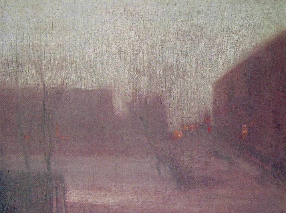 Nocturne Trafalgar Square Chelsea Snow (1875) - James McNeill Whistler Tablo