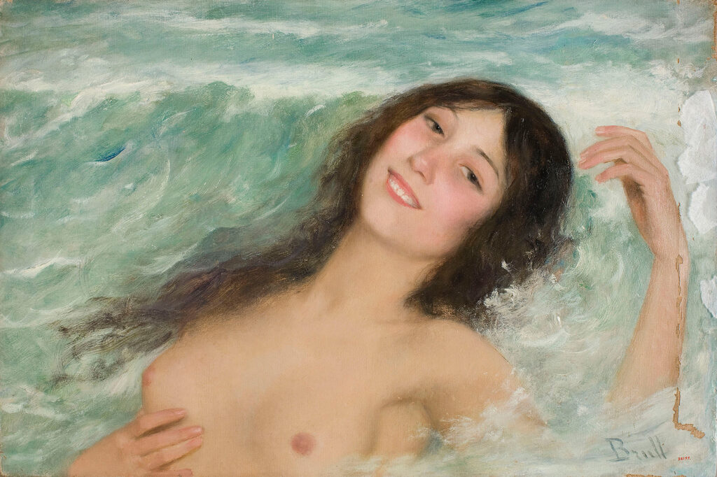 Nude Female Bust Between the Waves - Joan Brull Tablo