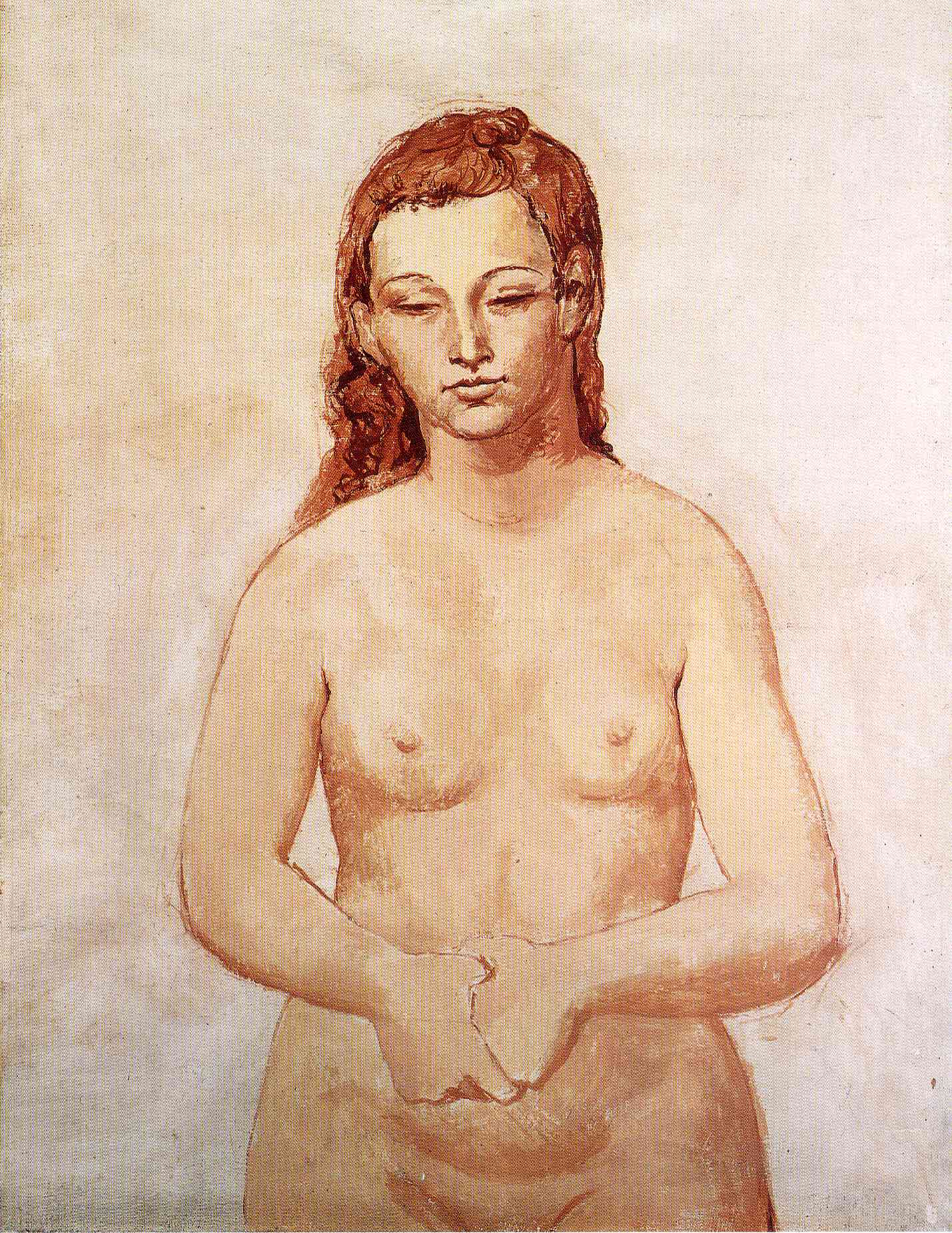 Nude with her hands pressed to each other (1906) - Pablo Picasso Tablo