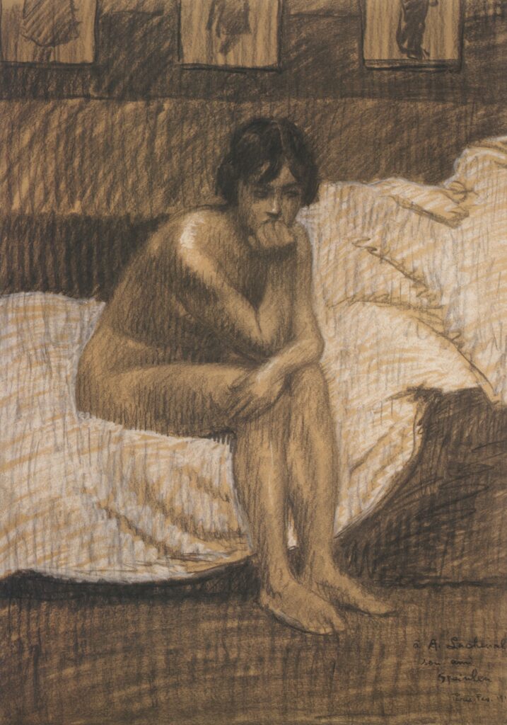 Nude woman sitting on the bed (1913) – Théophile Steinlen Tablo
