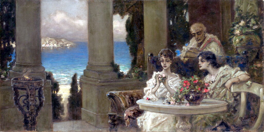 On the Terrace - Wilhelm Kotarbinski Tablo