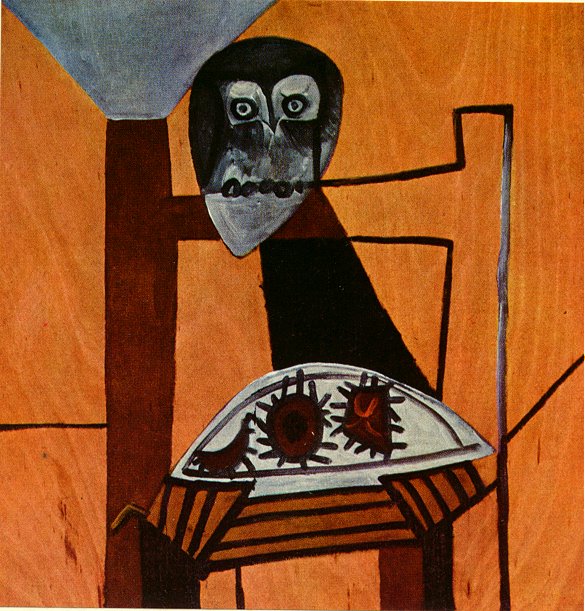 Owl on a chair and sea urchins (1946) - Pablo Picasso Tablo