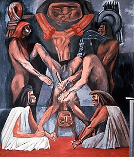 Panel 3. Ancient Human Sacrifice The Epic of American Civilization (1932) – José Clemente Orozco Tablo