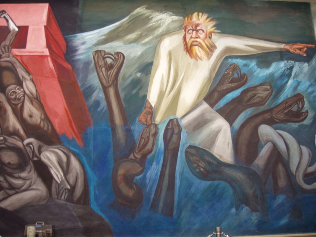 Panel 7. Departure of Quetzalcoatl The Epic of American Civilization (1932) – José Clemente Orozco Tablo