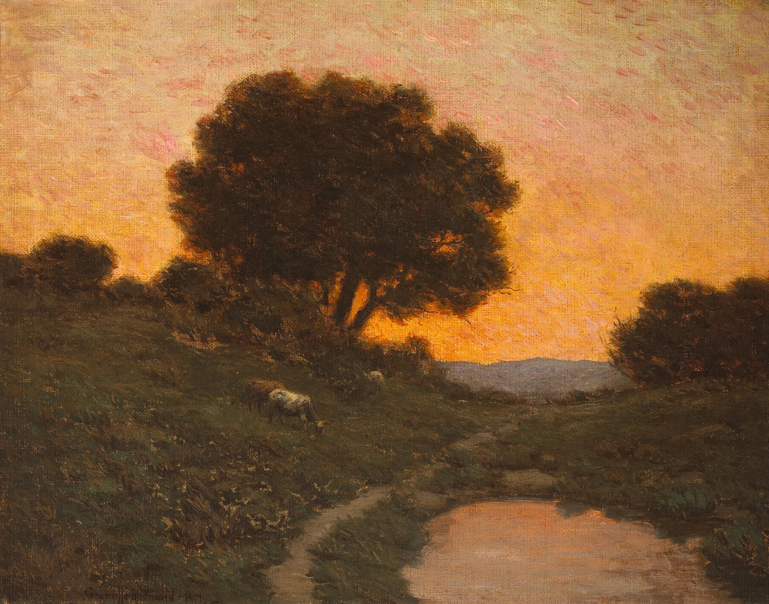 Pastoral Scene at Sunset - Granville Redmond Tablo