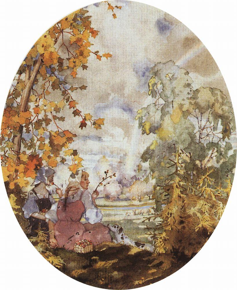Pastoral Scene with Two Girls (1928) – Konstantin Somov Tablo