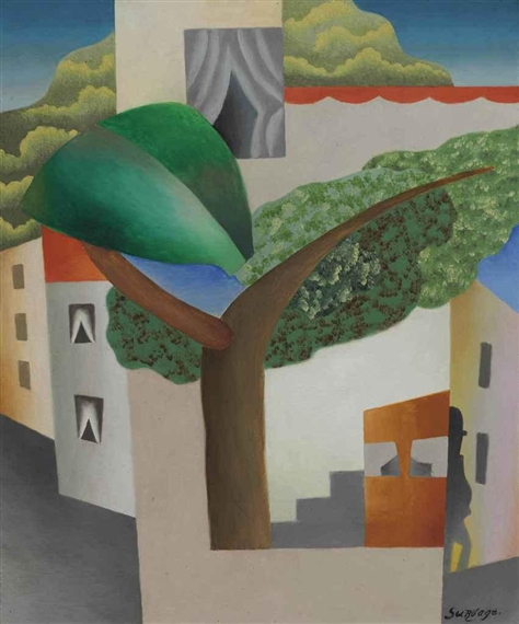 Paysage l'homme dans la ville (1917) - Léopold Survage Tablo