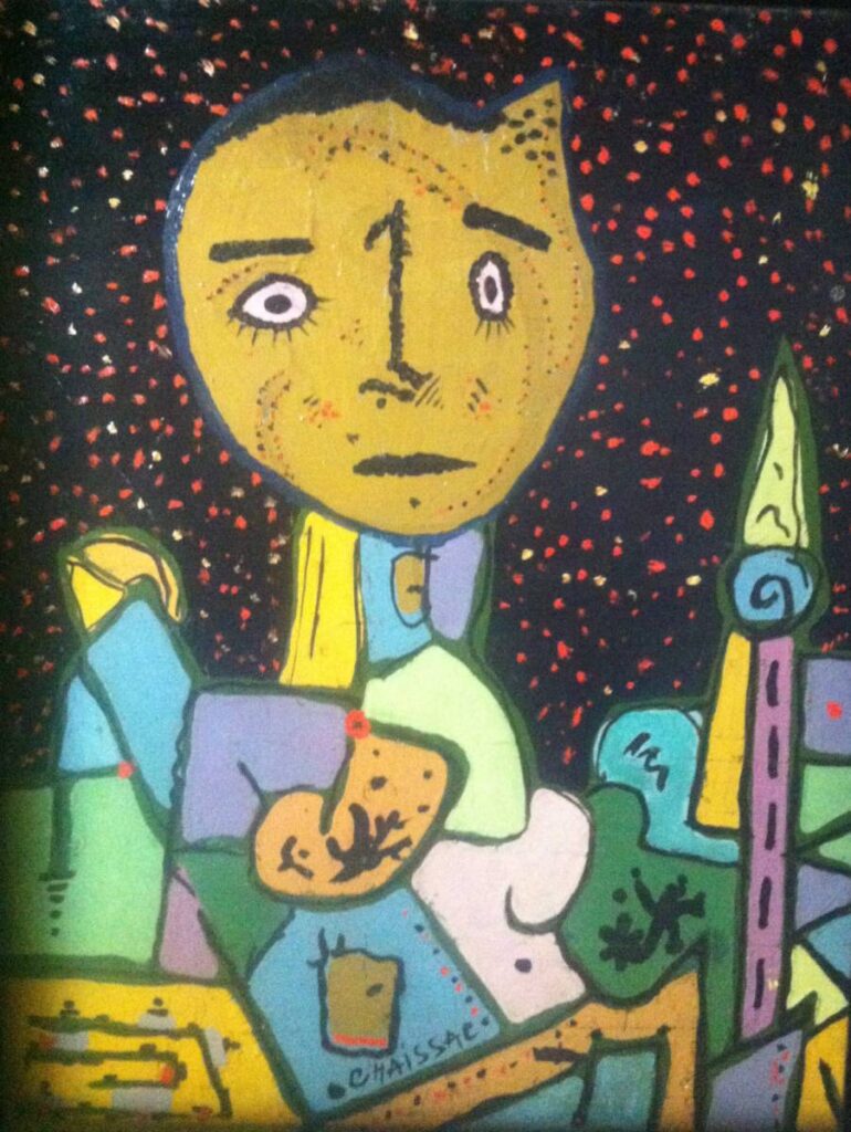 Personnage sur fond nocturne étoilé - Gaston Chaissac Tablo