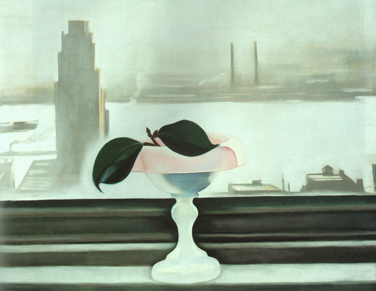 Pink Dish and Green Leaves (1928) - Georgia O'Keeffe Tablo
