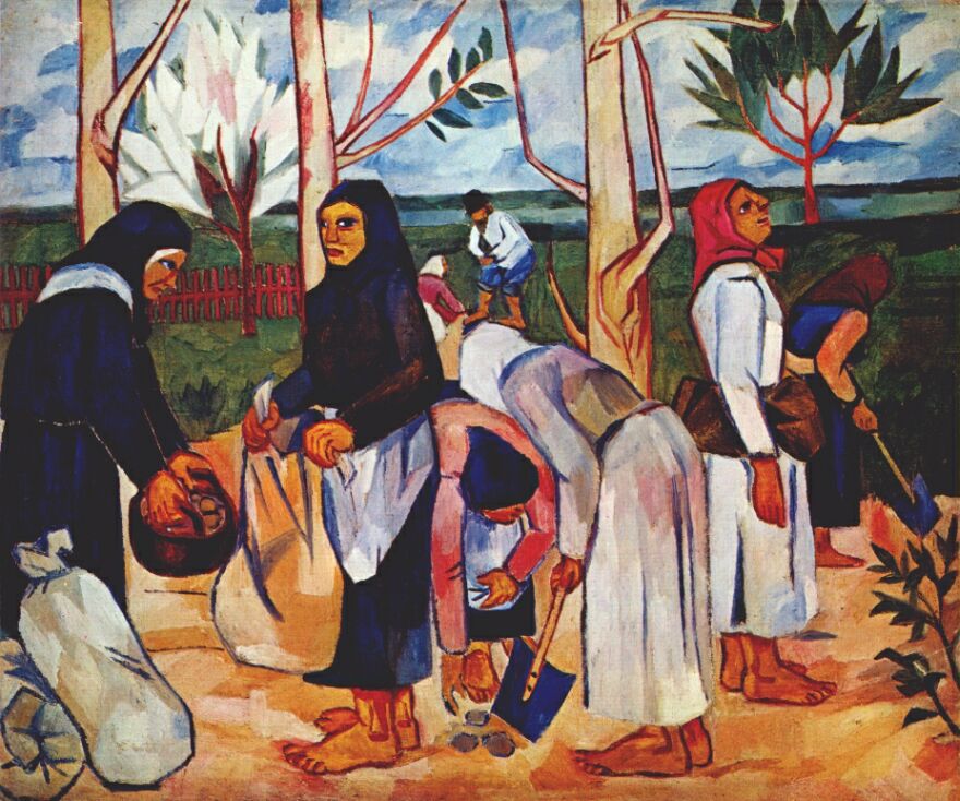 Planting potatoes (1908) - Natalia Goncharova Tablo