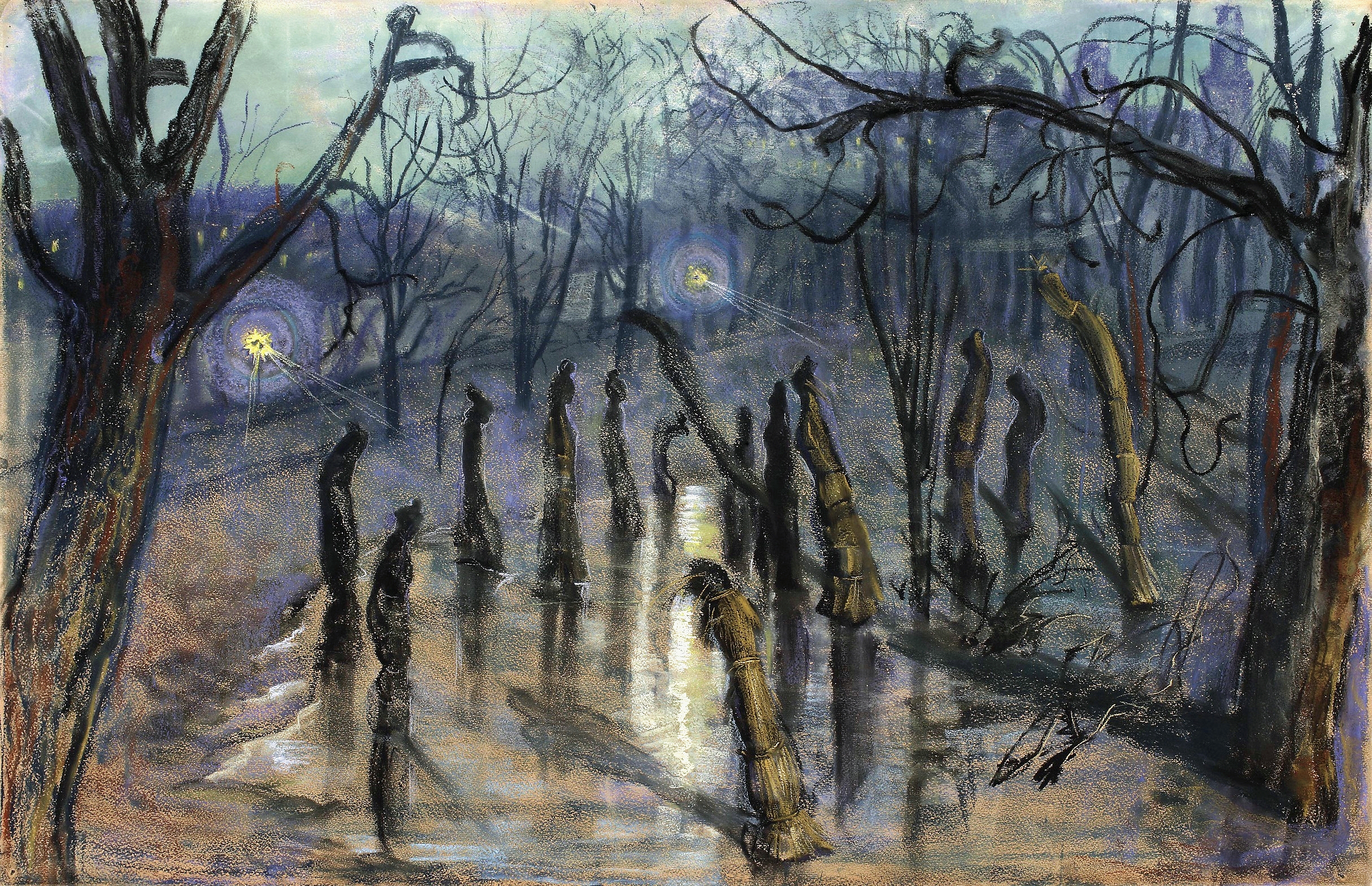 Planty Park at Night or Straw Covers on Rosebushes (1898) - Stanisław Wyspiański Tablo
