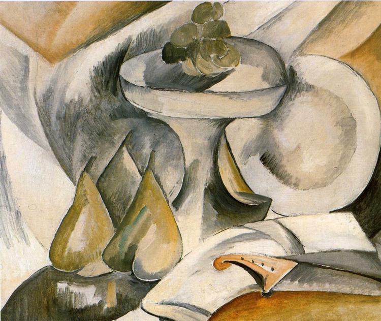 Plate and Fruit Dish (1908) - Georges Braque Tablo