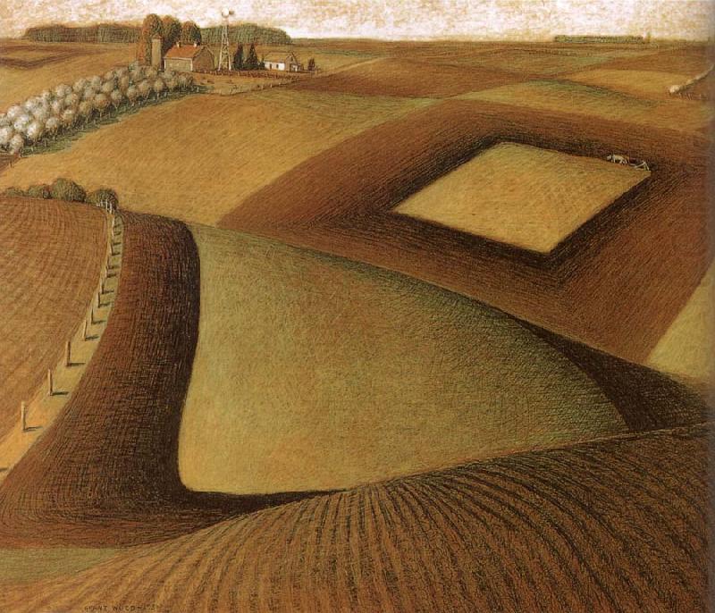 Plowing (1936) - Grant Wood Tablo