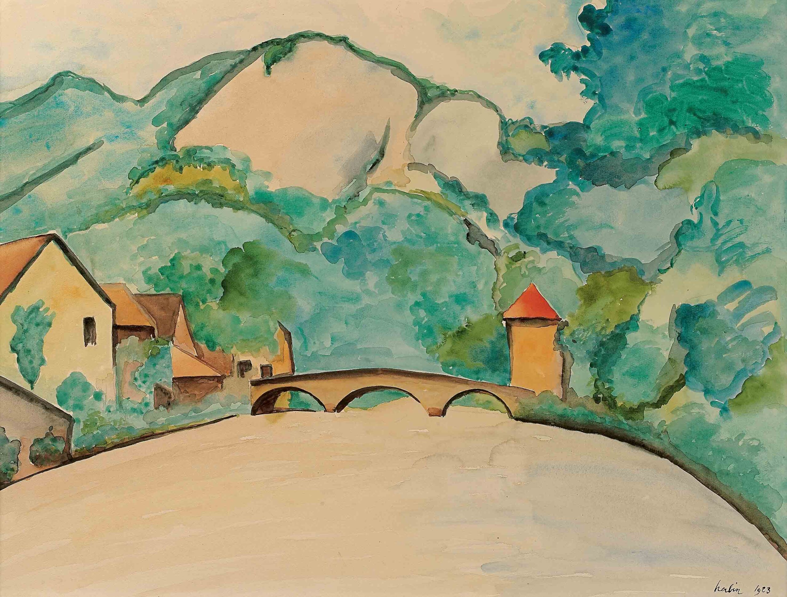 Pont sur la Loue à Moutier (1923) - Auguste Herbin Tablo