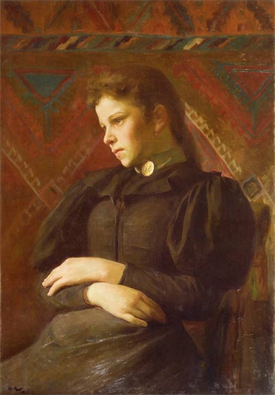 Portrait Of The Girl In The Navy Blue Dress (1895) - Wojciech Weiss Tablo