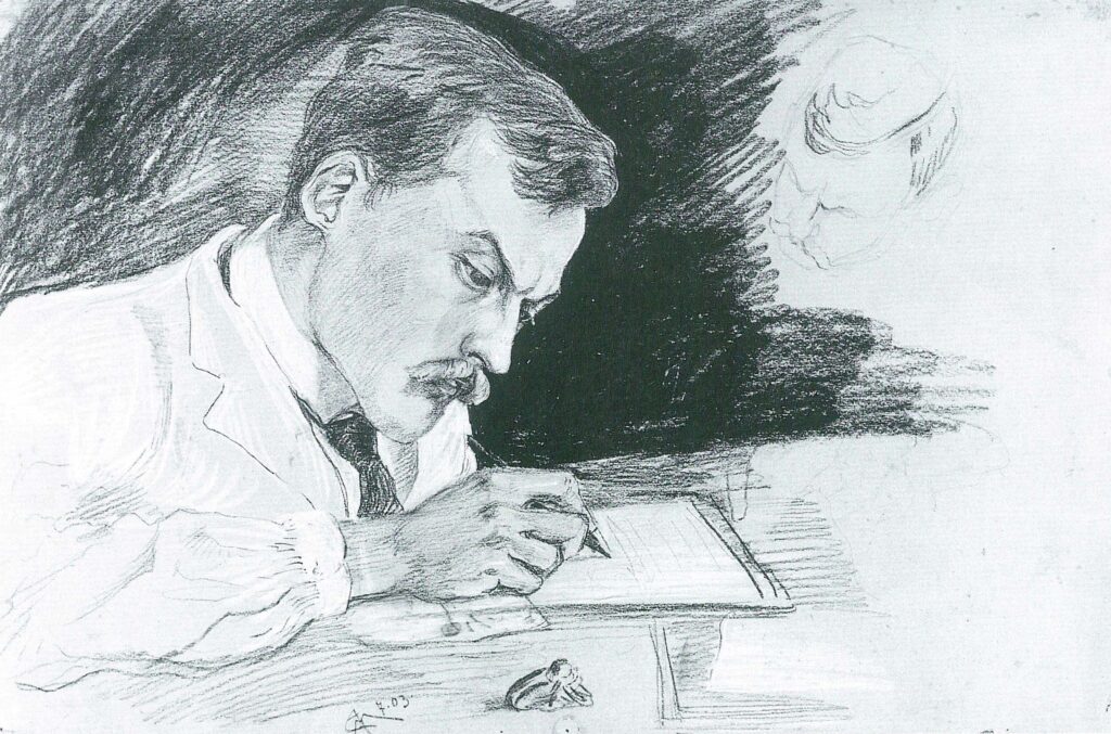 Portrait of Dr. Ludwig Deubner, writing (1903) - August Macke Tablo