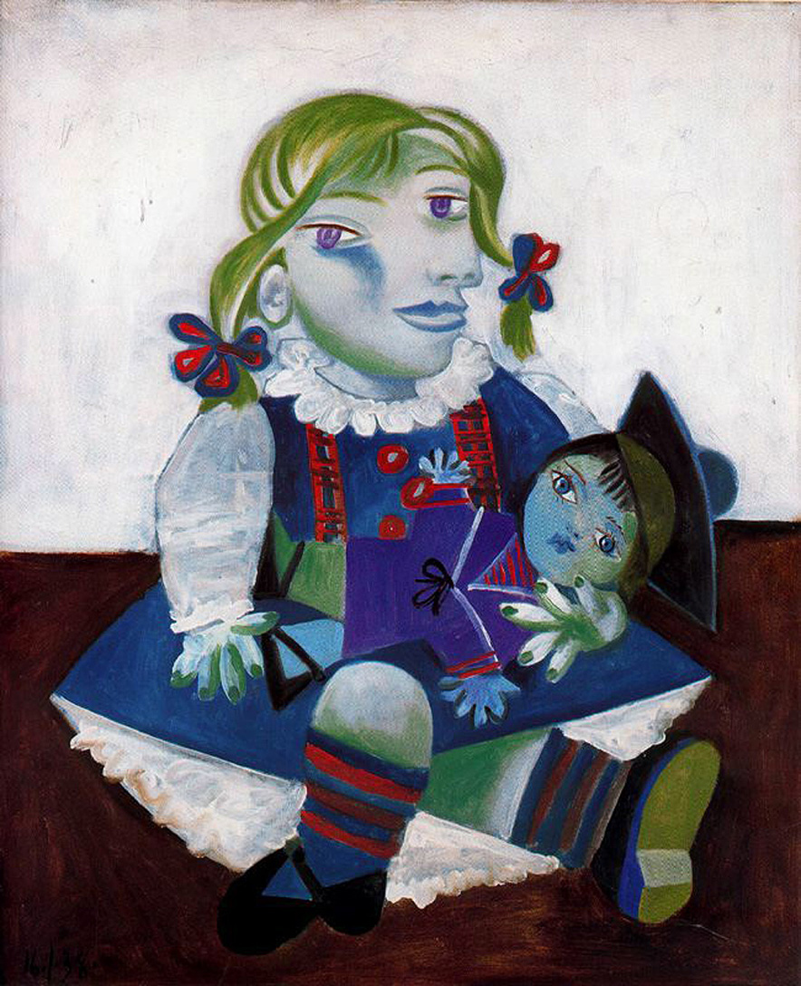 Portrait of Maya with her doll (1938) - Pablo Picasso Tablo