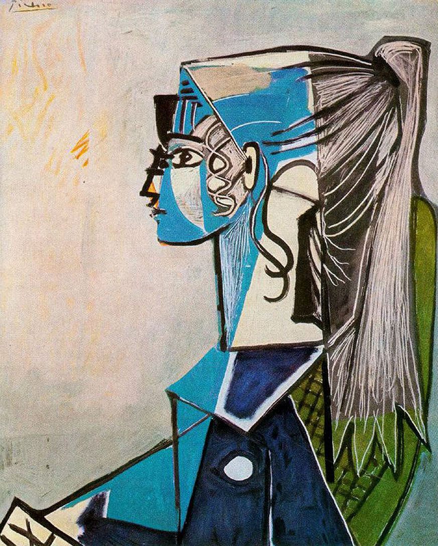 Portrait of Sylvette David in green chair (1954) - Pablo Picasso Tablo