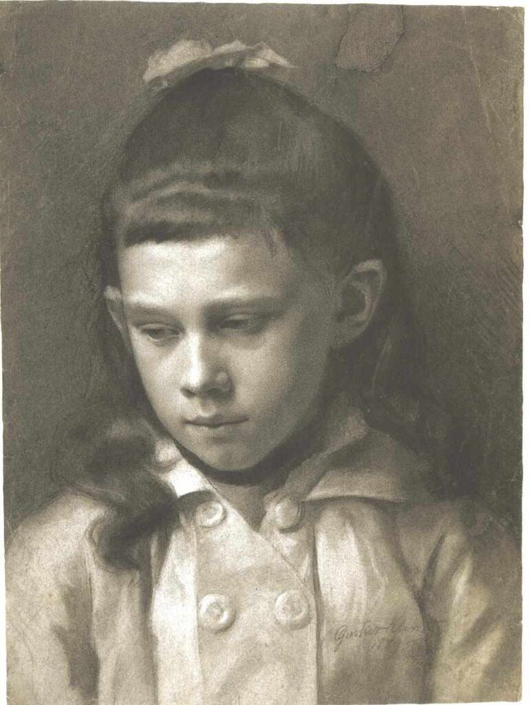 Portrait of a Girl, Head Slightly Turned Left (1879) - Gustav Klimt Tablo