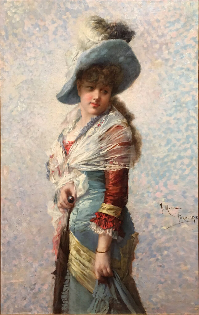 Portrait of a Woman with a Shawl, a Hat, and a Parasol (1878) – Francesc Masriera Tablo