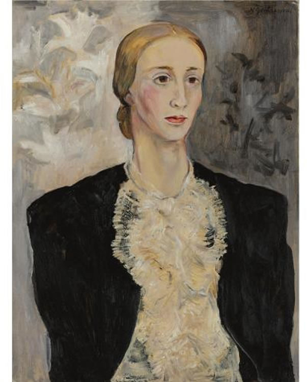 Portrait of a woman (Tatiana Ryabushinskaya) - Natalia Goncharova Tablo