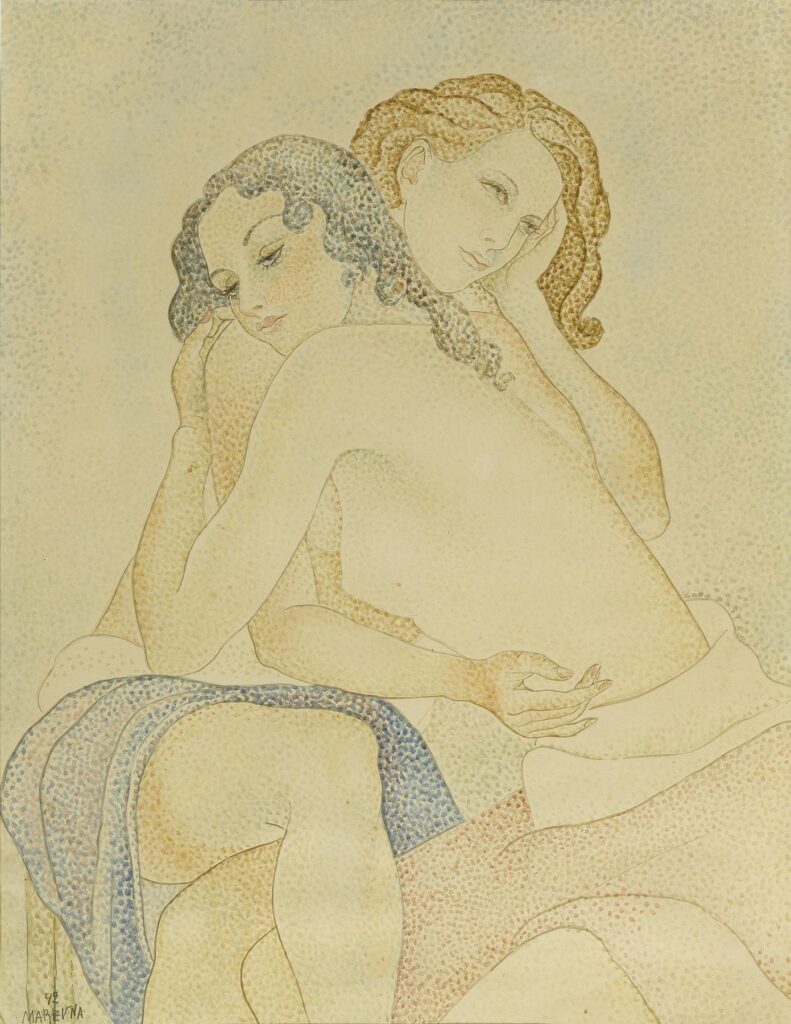 Portrait of the Artist’s Daughter, Marika (Rivera), aged 23, with a Lover - Marevna (Marie Vorobieff) Tablo