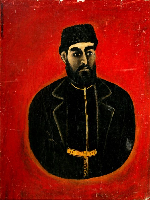Portrait of wine pub owner on a red background – Niko Pirosmani Tablo